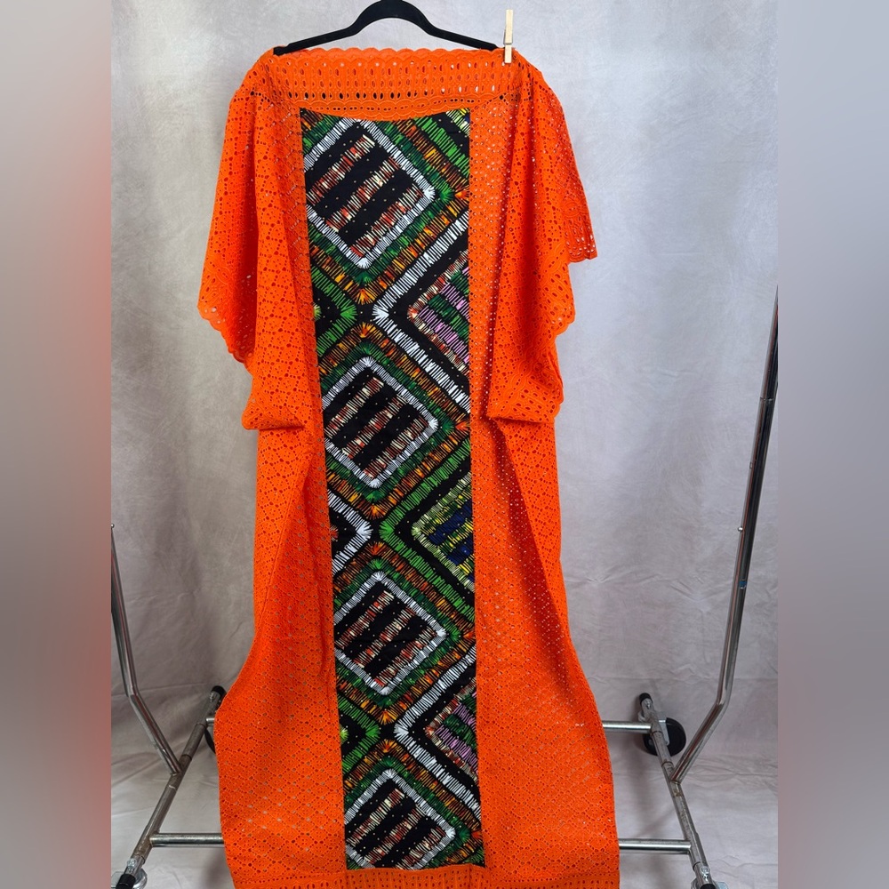 Elegant Orange Maxi Dress with Geometric Design